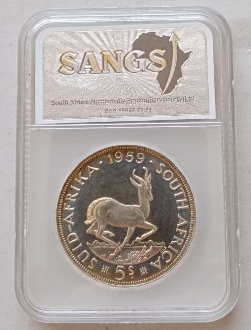 Rare 1959 union silver 5 Shillings SANGS PF61 (Proof)