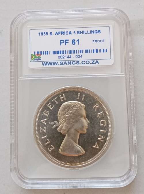 Rare 1959 union silver 5 Shillings SANGS PF61 (Proof)
