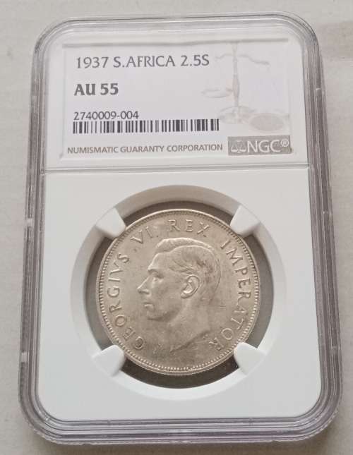High grade 1937 union silver 2 1/2 Shillings NGC AU55