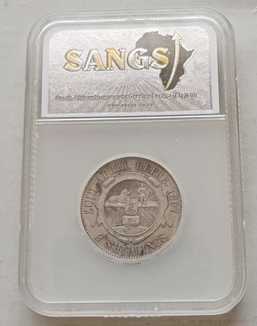 Nice 1897 ZAR Kruger silver 2 Shillings SANGS XF40
