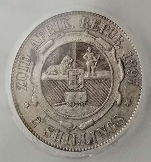 Nice 1897 ZAR Kruger silver 2 Shillings SANGS XF40