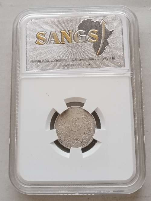 1897 ZAR Kruger silver sixpence SANGS AU53