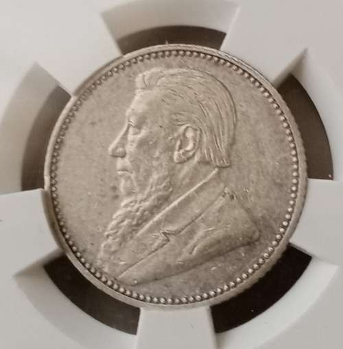1897 ZAR Kruger silver sixpence SANGS AU53