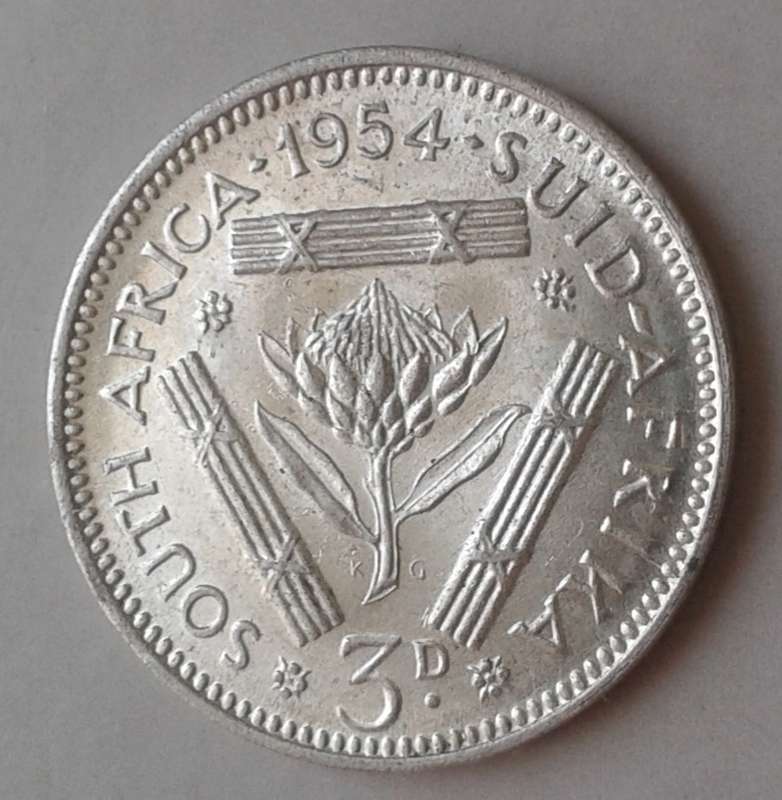 High grade 1954 union silver tickey with obverse die cracks