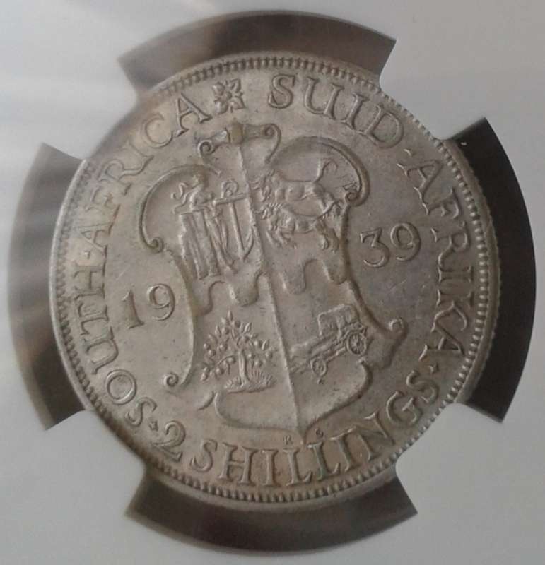 Scarcer 1939 union silver 2 Shillings NGC XF45
