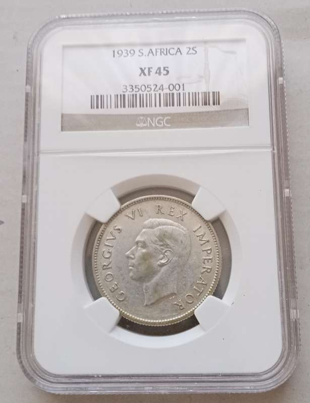 Scarcer 1939 union silver 2 Shillings NGC XF45