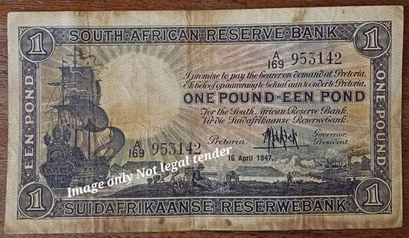 1947 M.H de Kock 1 pound note