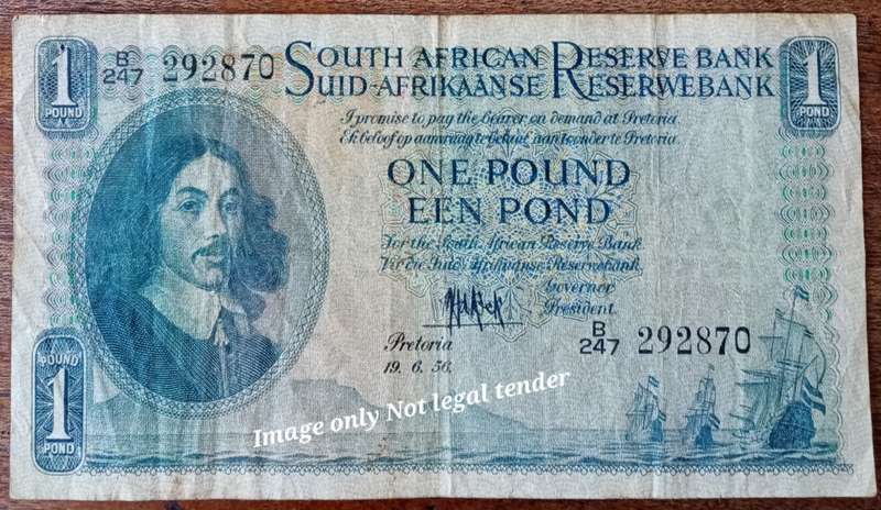 1956 M.H de Kock one pound note
