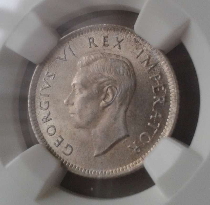 Nice 1942 union silver sixpence NGC MS63 with multiple obverse die cracks