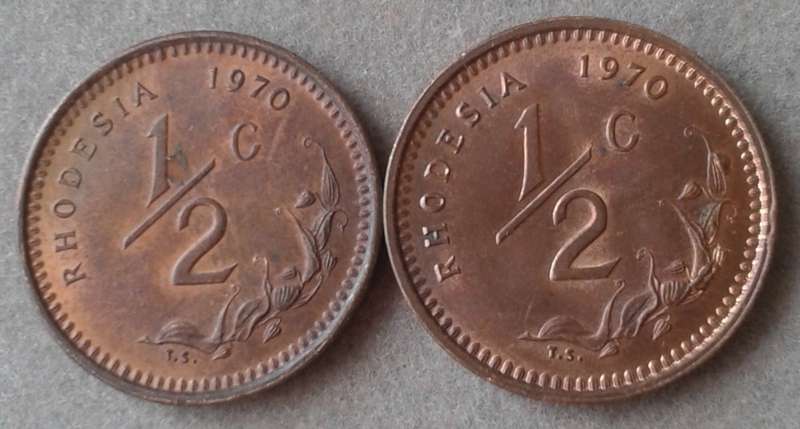 1970 Rhodesia uncirculated 1/2c set (2 coins)