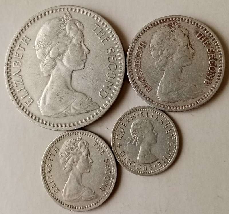 1964 Rhodesia 4 coin set(25c-threepence).