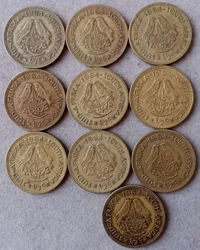 Lot of x10 republic 1/2c coins (1964)