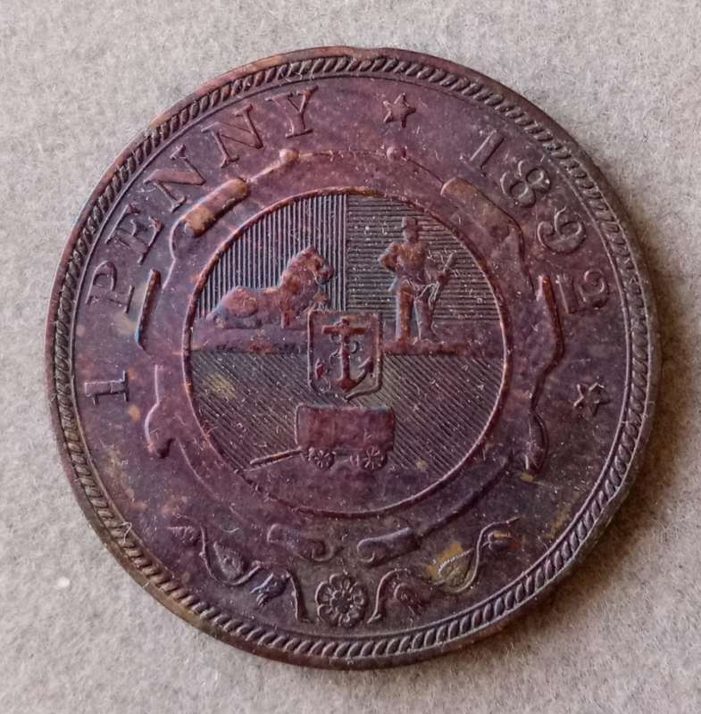 Scarce 1892 ZAR Kruger penny (Toned)