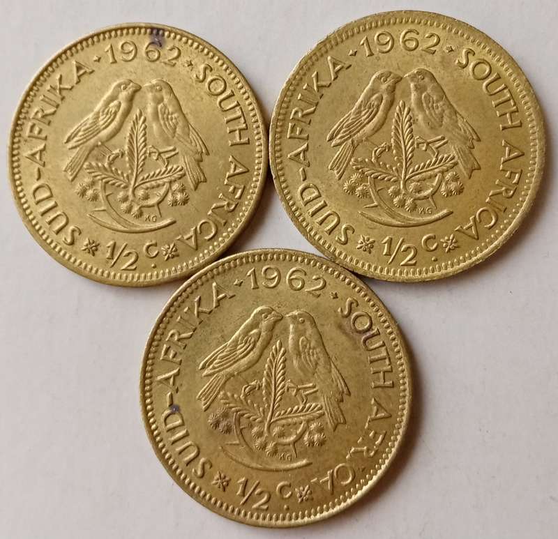 Lot of x3 republic 1/2c coins in nice condition (1962)