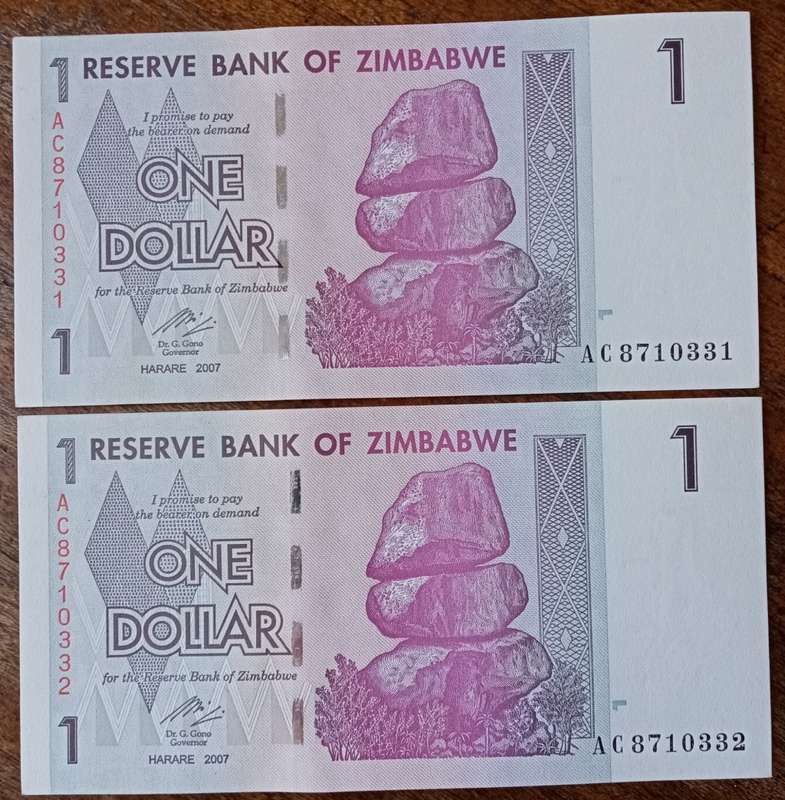 2007 Zimbabwe uncirculated $1 set in sequence