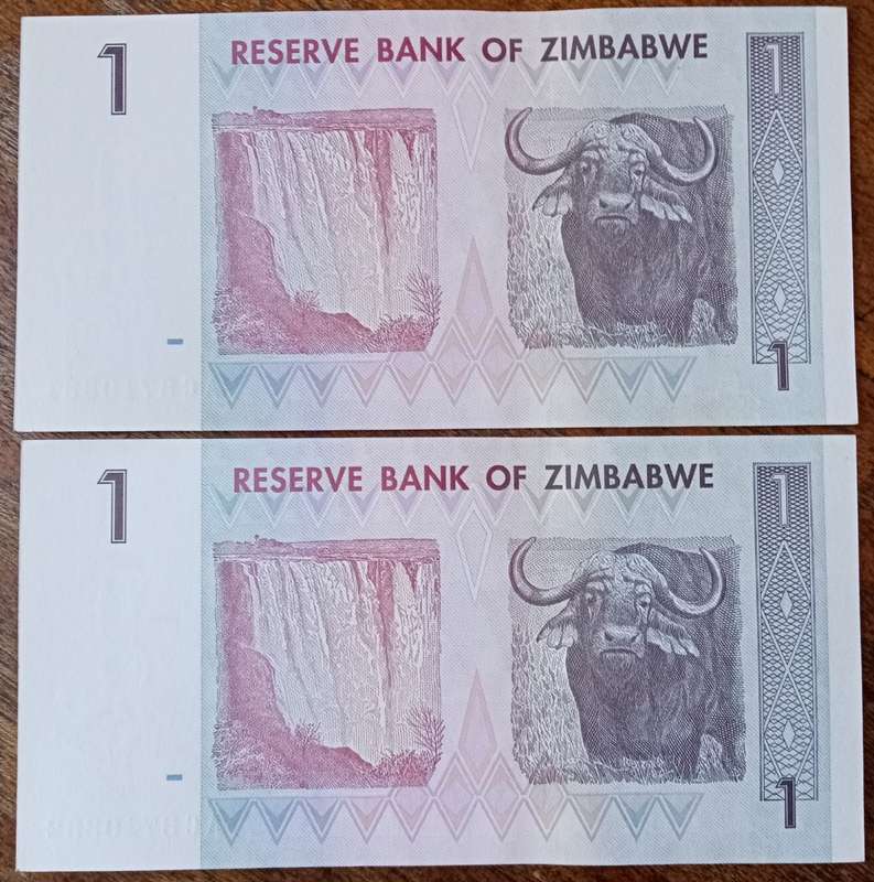 2007 Zimbabwe uncirculated $1 set in sequence