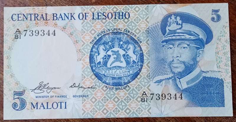 1981 Lesotho uncirculated 5 Maloti