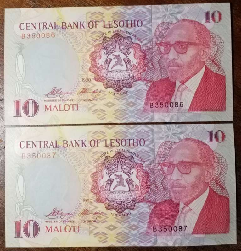 1990 Lesotho uncirculated 10 Maloti set in sequence
