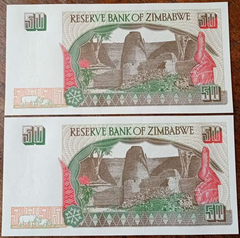 1994 Zimbabwe $50 set in sequence (AU+/UNC)