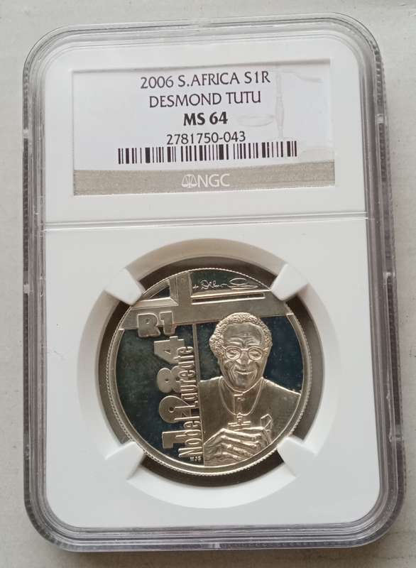 Scarce 2006 Tutu silver R1 NGC MS64 (mintage 390).