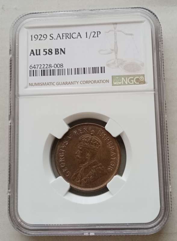 1929 Union 1/2 penny NGC AU58 BN (high grade)