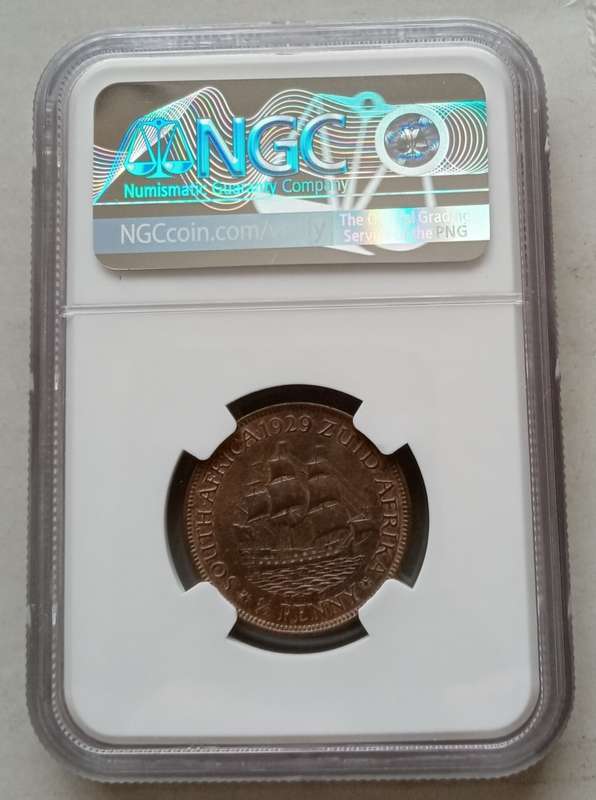 1929 Union 1/2 penny NGC AU58 BN (high grade)