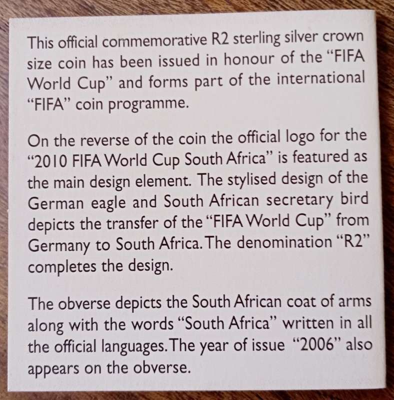 2006 Fifa World Cup proof silver 1oz R2 certificate