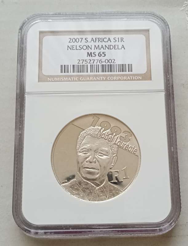Scarcer 2007 Mandela silver R1 NGC MS65 (1993 Nobel Laureate)