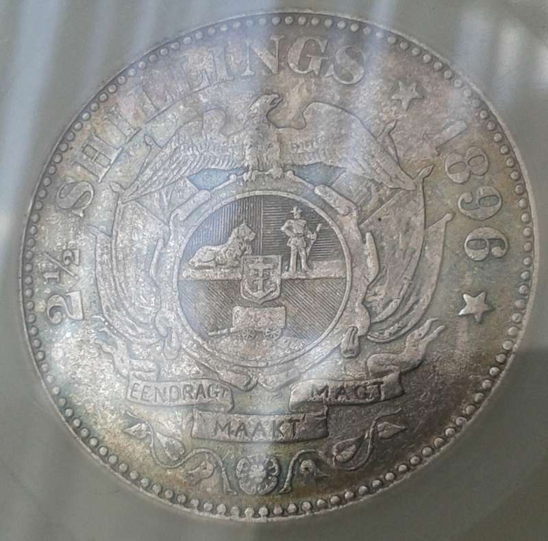 1896 ZAR Kruger silver 2 1/2 Shillings SACGS XF- Toned
