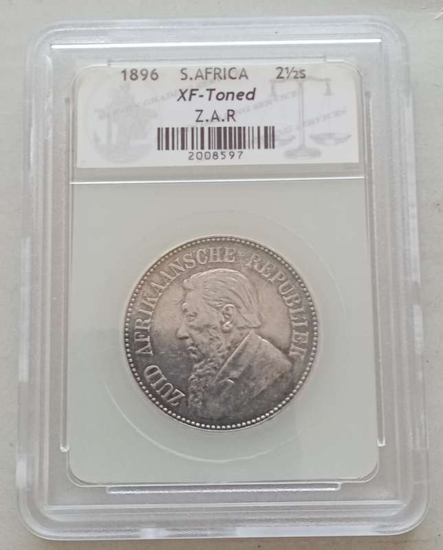 1896 ZAR Kruger silver 2 1/2 Shillings SACGS XF- Toned