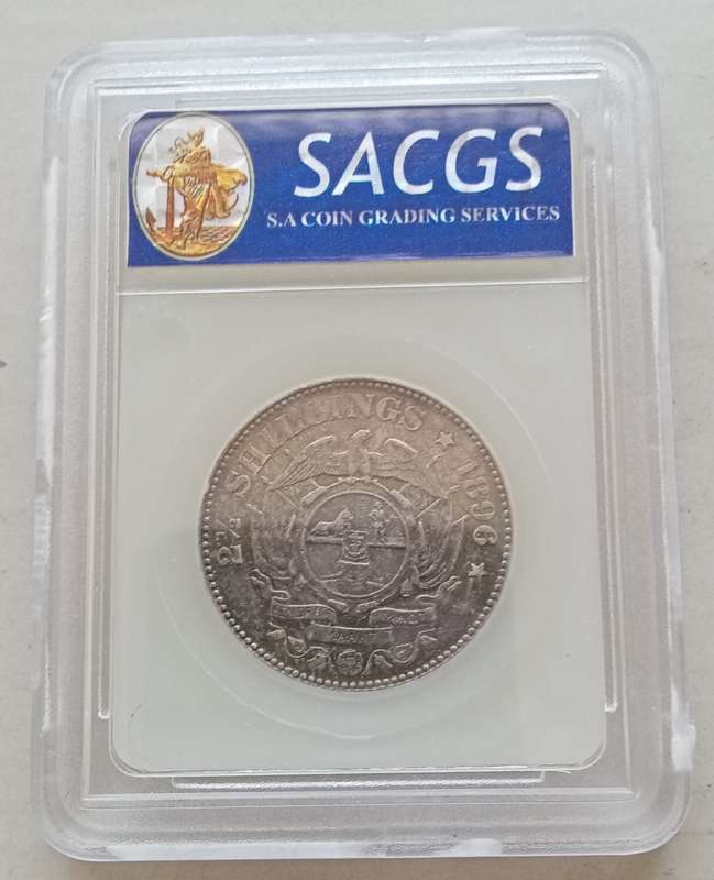 1896 ZAR Kruger silver 2 1/2 Shillings SACGS XF- Toned