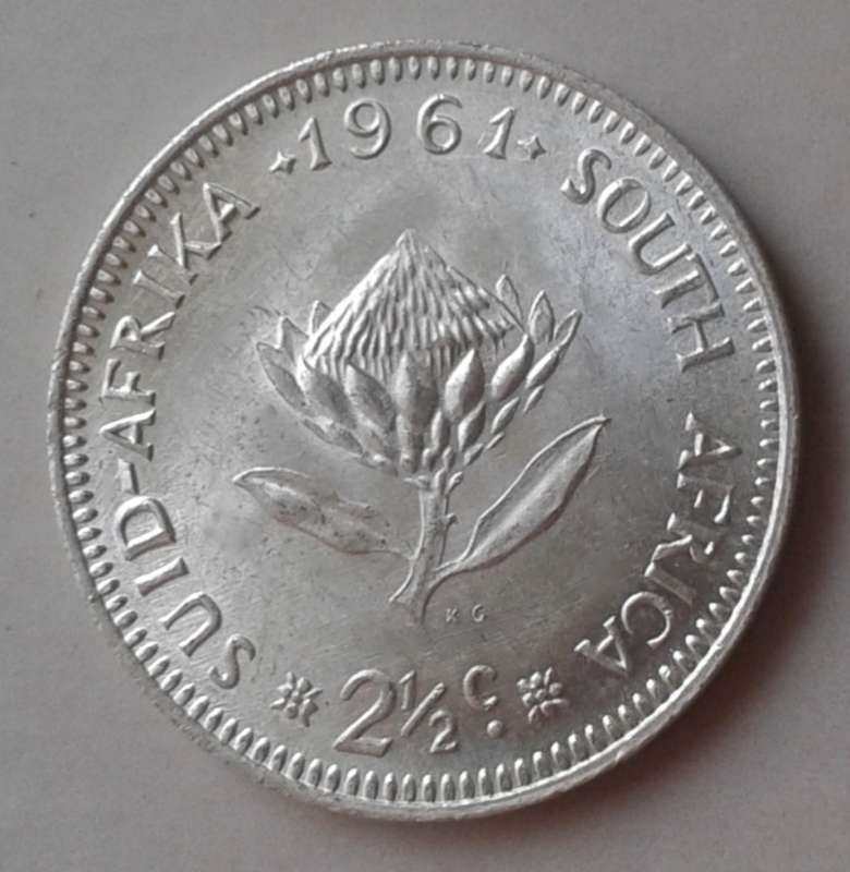 1961 Republic silver 2 1/2c in lustrous uncirculated.