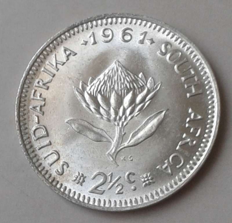 1961 Republic silver 2 1/2c in lustrous uncirculated.