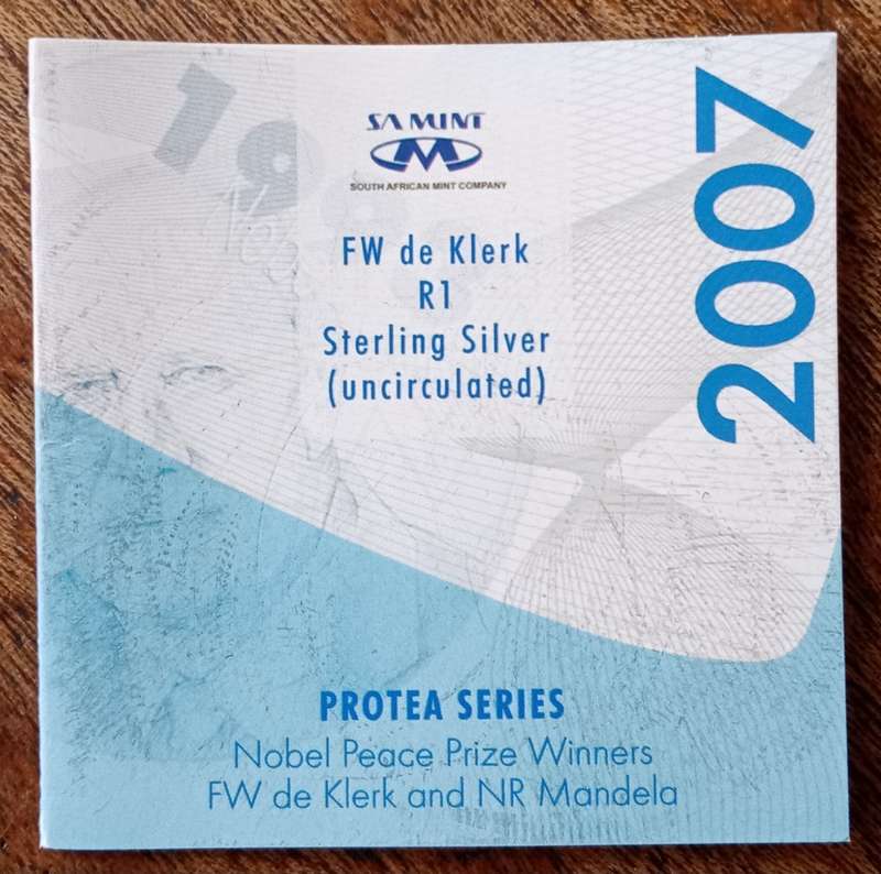 Scarcer 2007 de Klerk uncirculated silver R1 in bag with certificate (mintage: 882)