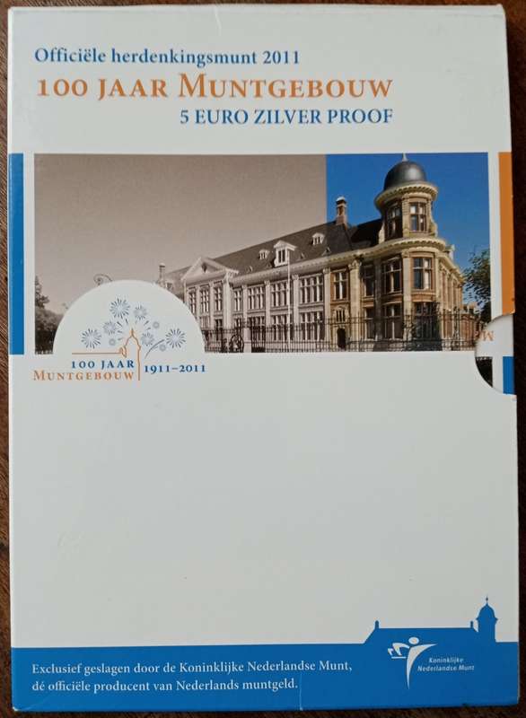 2011 Netherlands proof silver 5 Euro in folder (100th Anniversary of The Royal Dutch Mint)
