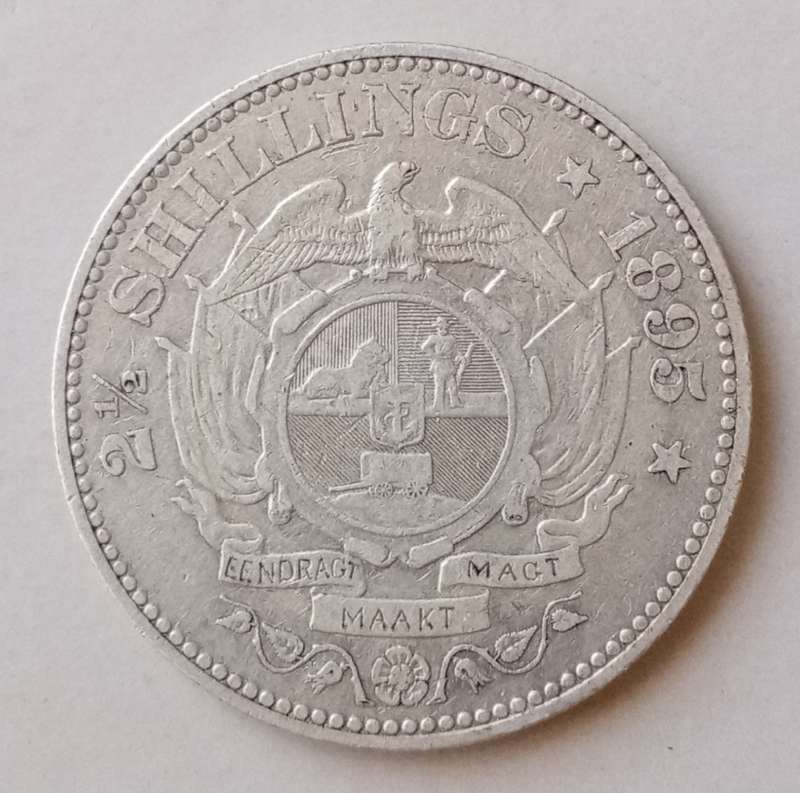 1895 ZAR Kruger silver 2 1/2 Shillings in VF