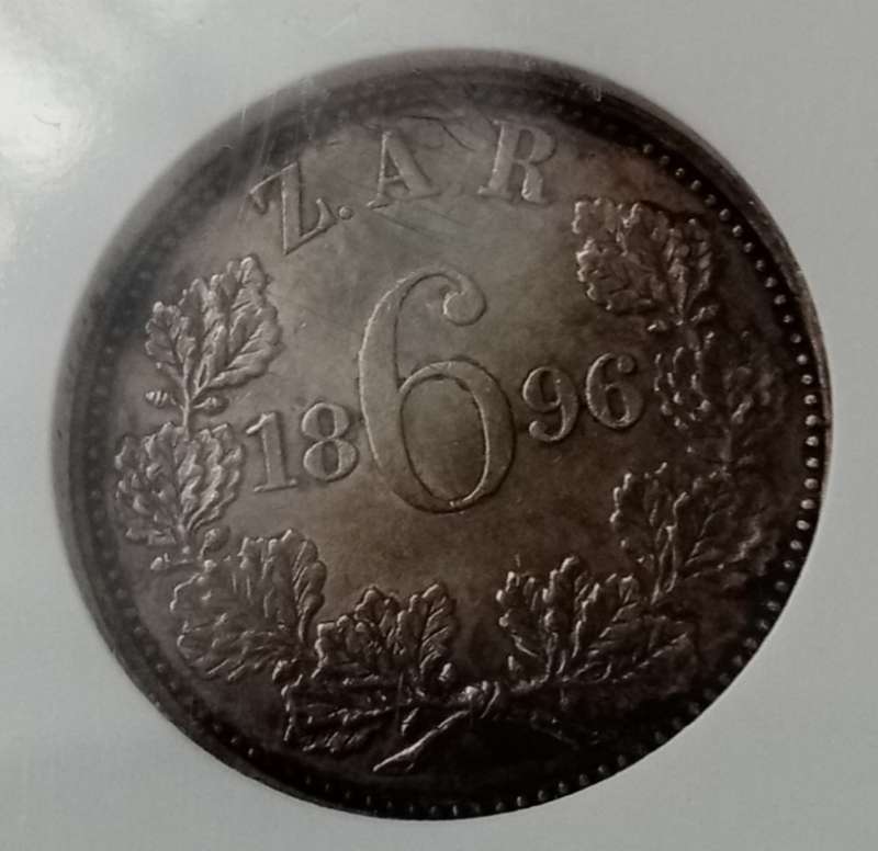 Nice 1896 ZAR Kruger silver sixpence NGC AU50