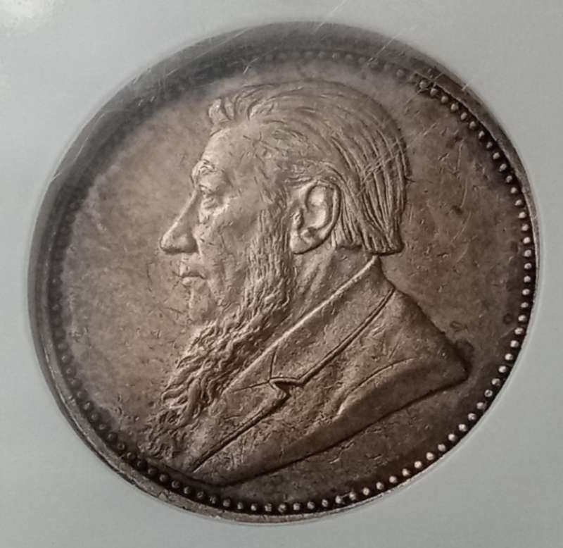 Nice 1896 ZAR Kruger silver sixpence NGC AU50