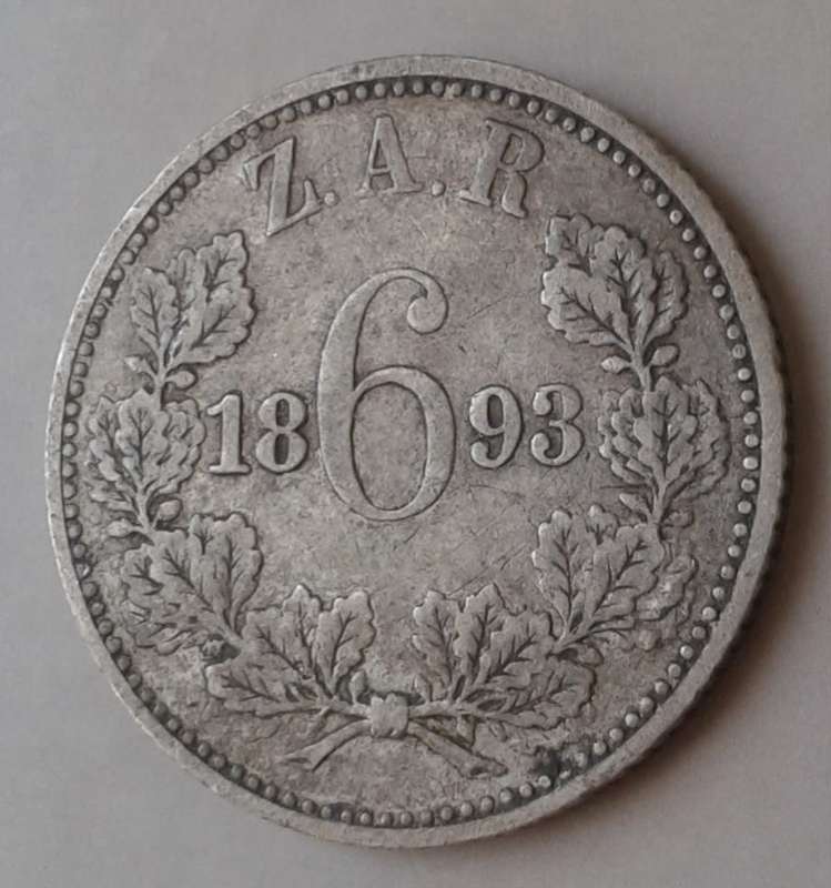 Scarcer 1893 ZAR Kruger silver sixpence in VF.