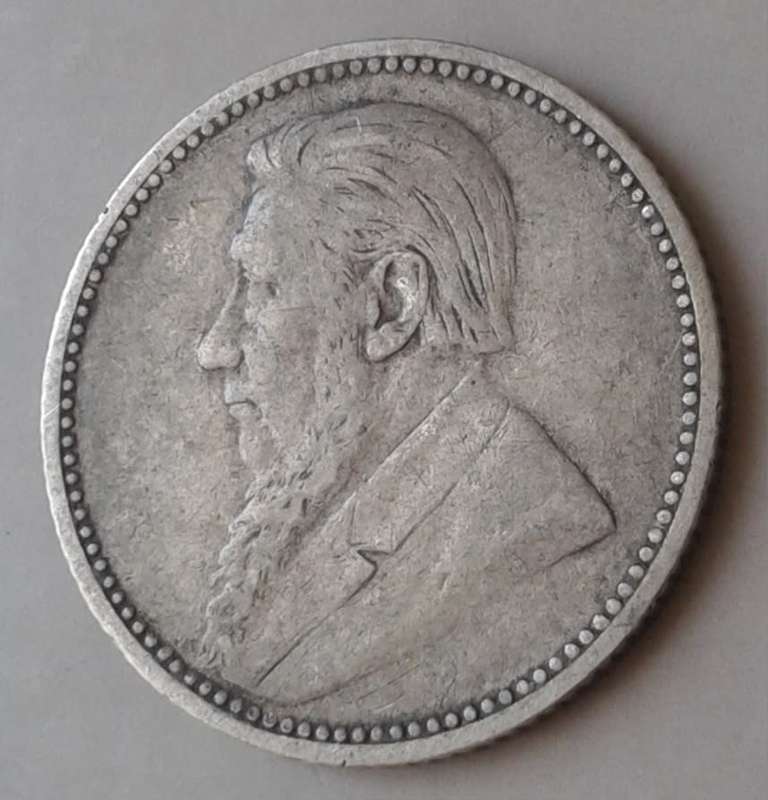 Scarcer 1893 ZAR Kruger silver sixpence in VF.