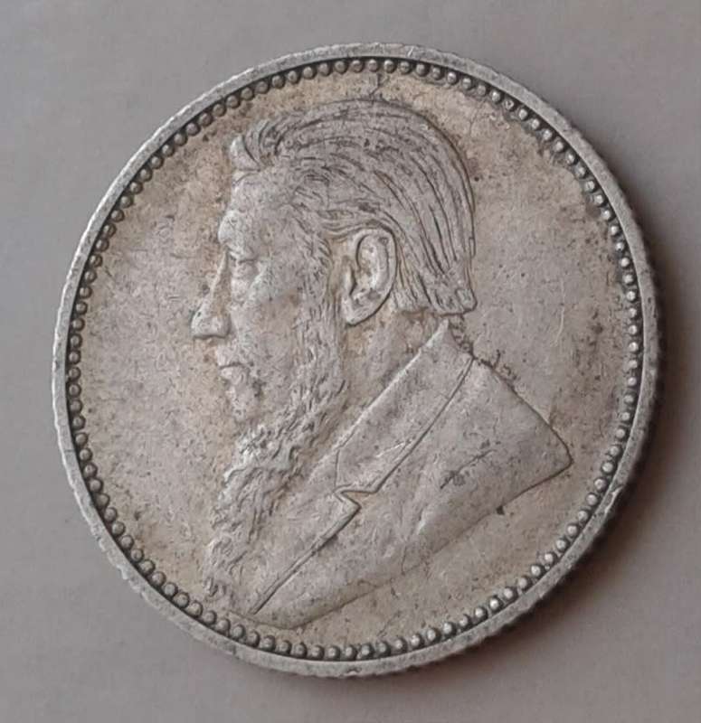 Nice 1897 ZAR Kruger silver sixpence in AXF