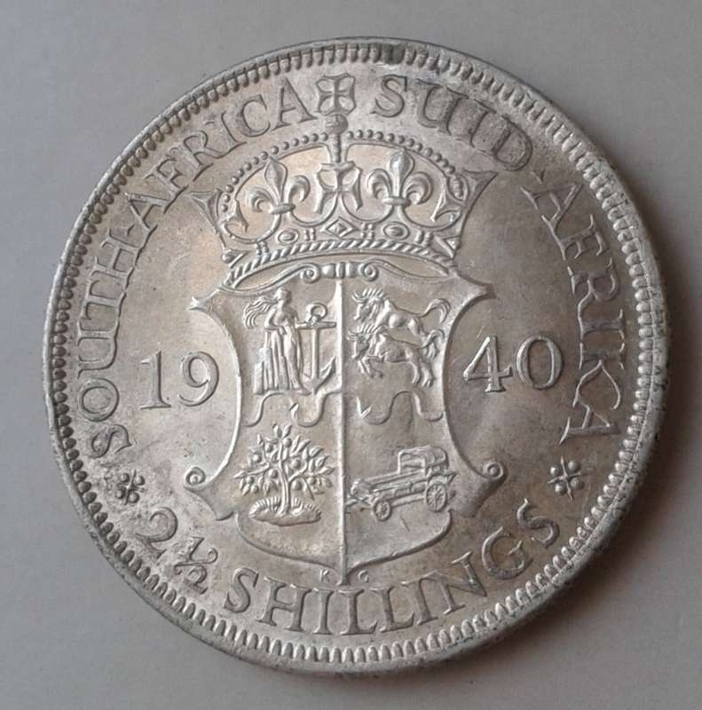 Top grade 1940 union silver 2 1/2 Shillings in AU+