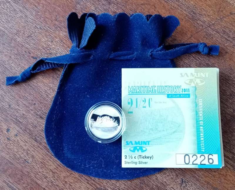 2011 Maritime History (Van Der Stel) proof silver 2 1/2c in pouch incl.certificate