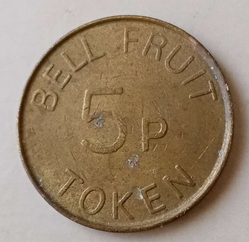 Vintage British Bell Fruit 5P gaming token