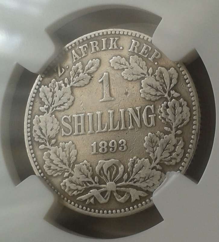 The scarce 1893 ZAR Kruger silver shilling NGC F12