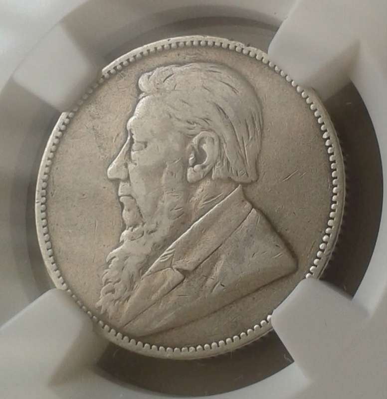 The scarce 1893 ZAR Kruger silver shilling NGC F12