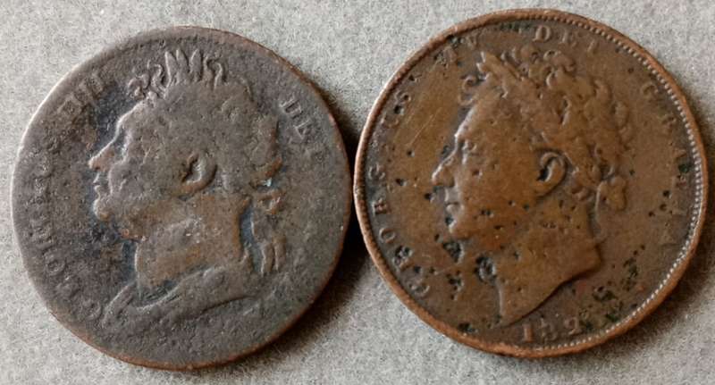 Well circulated 1826 British 1st and 2nd issue farthing set