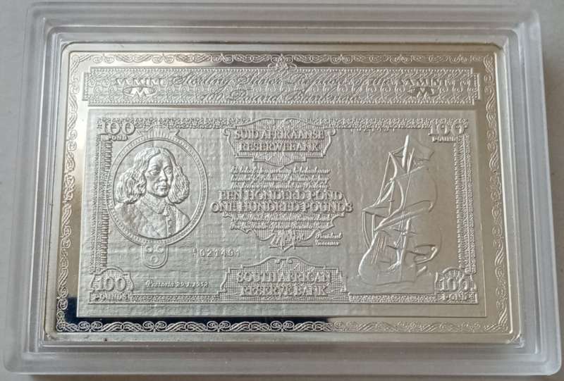 2011 SARB 90th Anniversary set with proof R5 & silver 100 pound note replica medallion