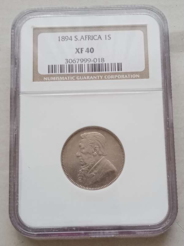 Higher grade 1894 ZAR Kruger silver shilling NGC XF40