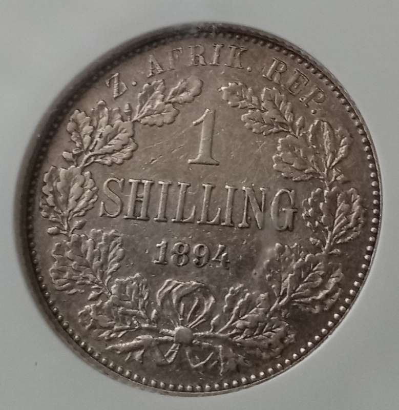 Higher grade 1894 ZAR Kruger silver shilling NGC XF40